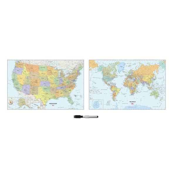 WallPops 24 in. x 35 in. US and World Map Wall Decal