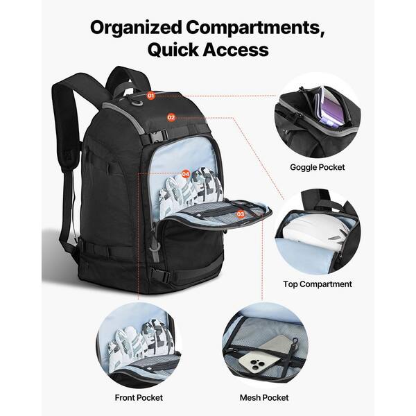 VEVOR Ski Boot Bag 55L Snowboard Boots Travel Backpack for 