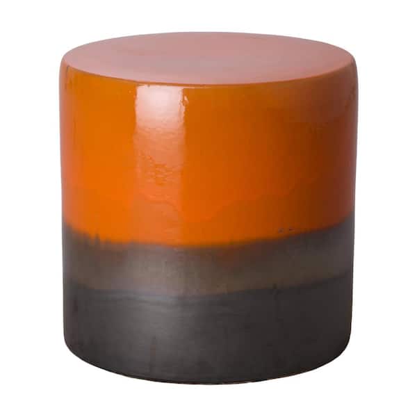 Two-Tone 18 in. H Burnt Orange Round Ceramic Garden Stool