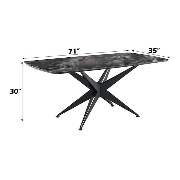 Acme Furniture Thalie Crystal Tempered Glass Top and Black Cross