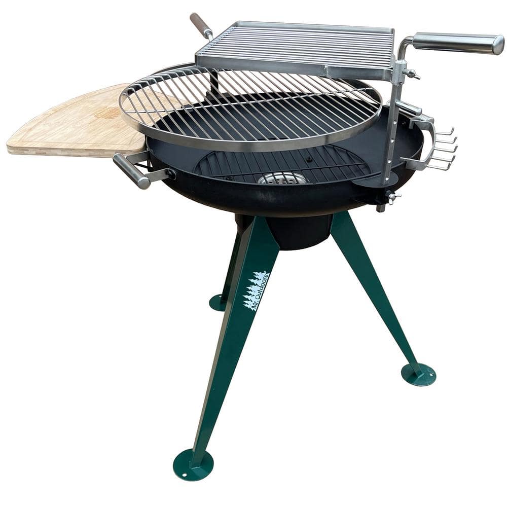 Portable Heavy Duty Charcoal Grill in Black and Green with Built-in Side Shelf, Utensil Rack, and Ash Tray