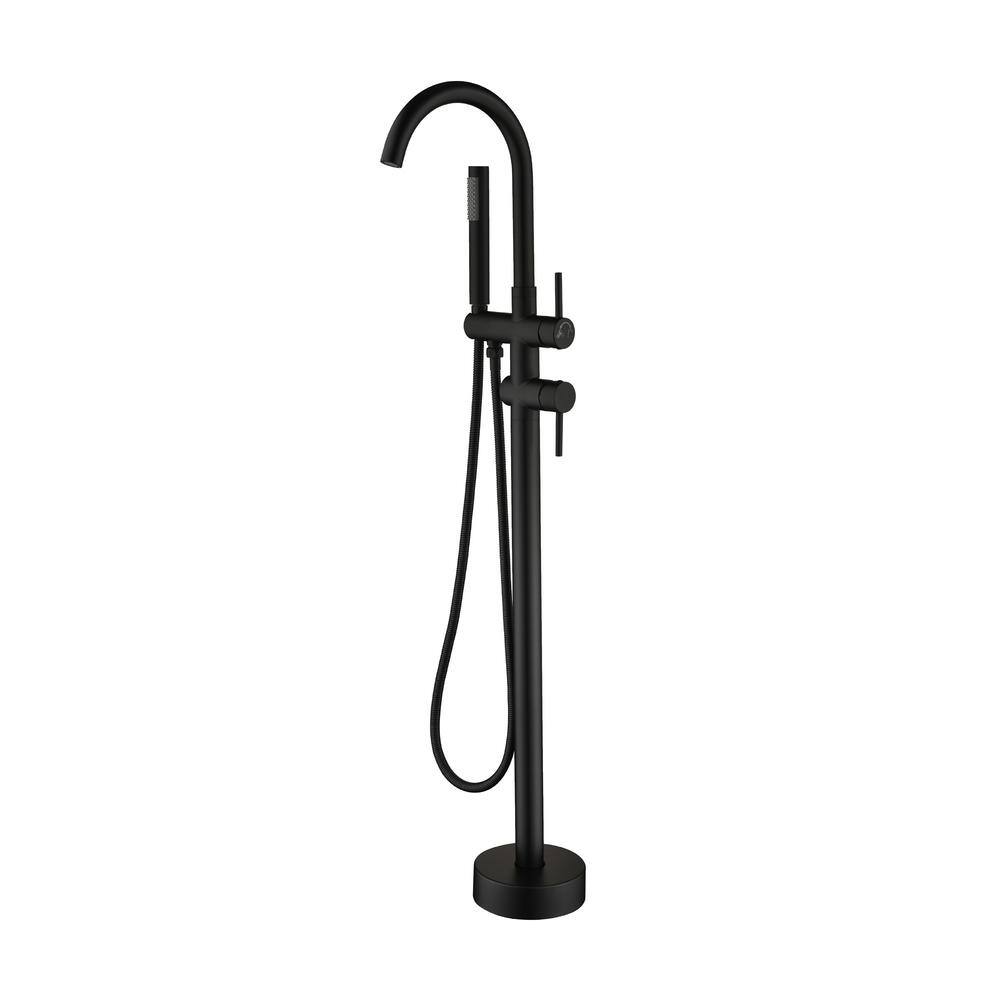 Qiu 2-Handle Freestanding Floor Mount Roman Tub Faucet Bathtub Filler with Hand Shower in Matte Black -  Miscool, SHSMDH10C006MBH