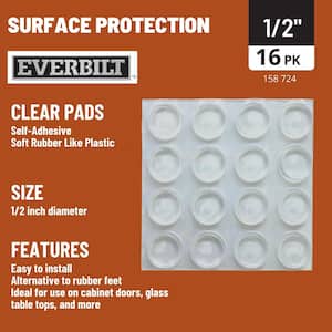1/2 in. Clear Soft Rubber Like Plastic Self-Adhesive Round Bumpers (16-Pack)