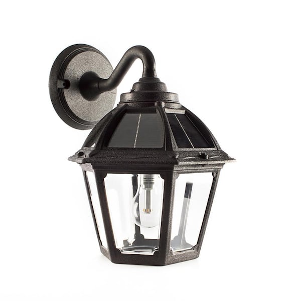 Gama Sonic Polaris 1 Light Black Solar Led Outdoor Wall Mount Sconce With Gs Warm White Bulb 177010 The Home Depot - Solar Wall Mounted Light Fixture