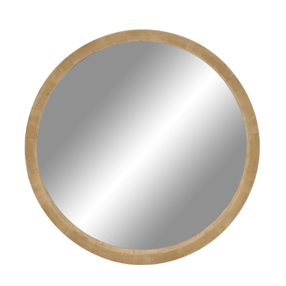 Natural Brown Round Wood Wall Mirror, 32"