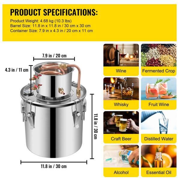 SVOPES Alcohol Still 3 gal./12L Stainless Steel Alcohol Distiller