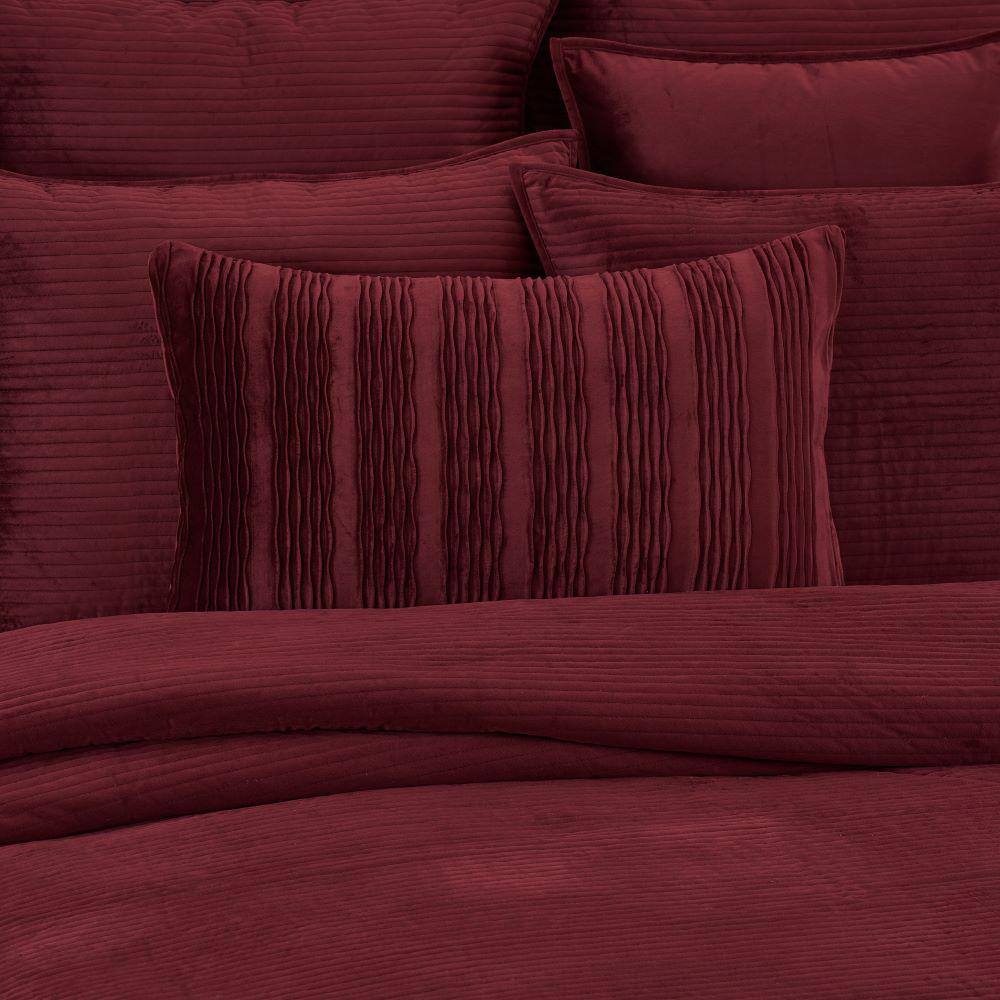 Red Velvet Wave Embossed Lumbar Throw Pillow Cover