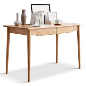 39.37 in. Brown 100% Solid Wood Natural Wood Computer Desk Study Desk Dining Table with 2-Drawers