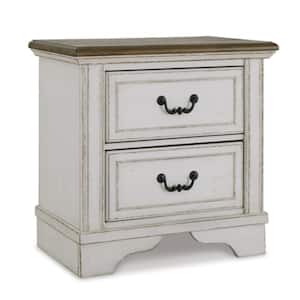 27.25 in. White and Brown 2-Drawers Wooden Nightstand