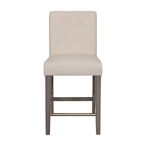 Leila 25 in Beige Full Back Wood Frame Cushioned Counter Height Stool with Fabric Seat