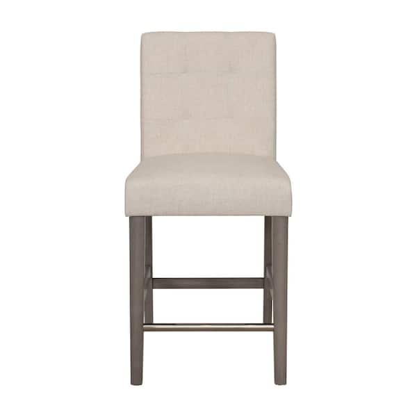 CorLiving Leila 25 in Beige Full Back Wood Frame Cushioned Counter Height Stool with Fabric Seat