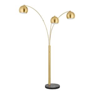 Caldwell 74.5 in. 3-Light Gold Arc Floor Lamp with Metal Shades and Black Marble Base