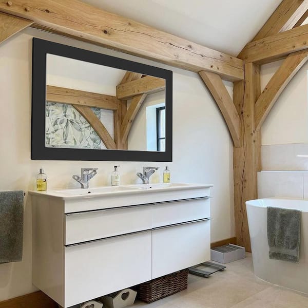 36 in. W x 54 in. H Simple Rectangular Black Wood Frame Bathroom Mirror Vanity Mirror Wall Mirror/Floor Mirror
