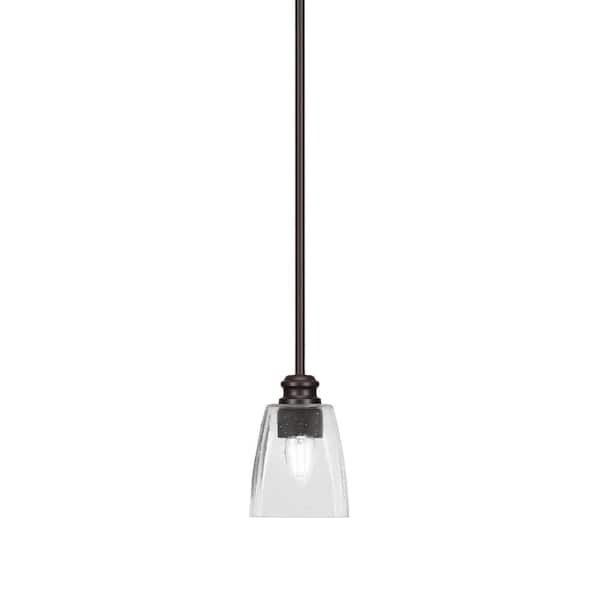 Unbranded Albany 60-Watt 1-Light Espresso Shaded Pendant Light with Square Clear Bubble Glass Shade, No Bulbs Included