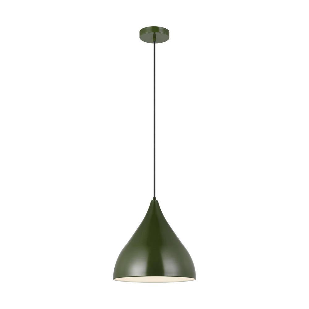 Olive Glass and Steel 14" Indoor/Outdoor Pendant Light