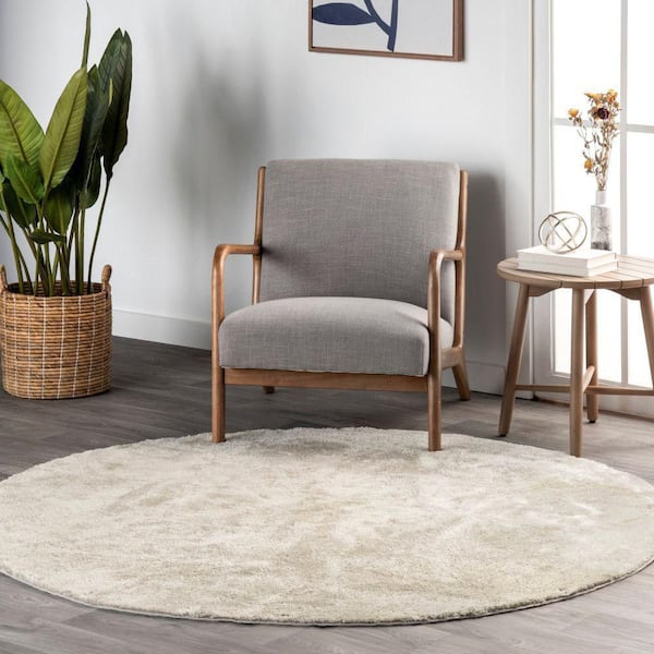 Loni Solid Machine Washable Shag Cream 6 ft. x 6 ft. Area Rug