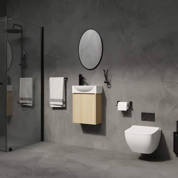 11 in. W x 16 in. D x 22 in. H 1-Sink Wall Mounted Bath Vanity in Oak with White Resin Top