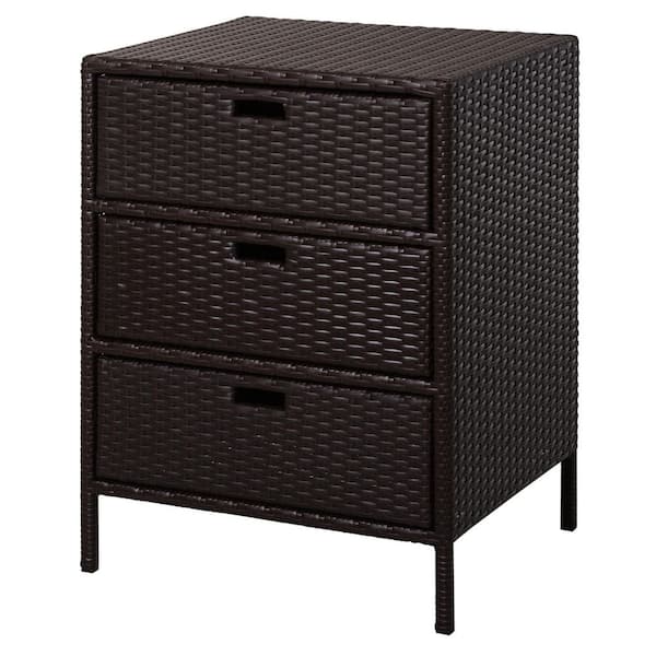 3-Drawers 23.5 in. W x 19.8 in. D x 32.3 in. H Outdoor Storage Cabinet with Hand Woven Wicker, Heavy-Duty Steel Frame