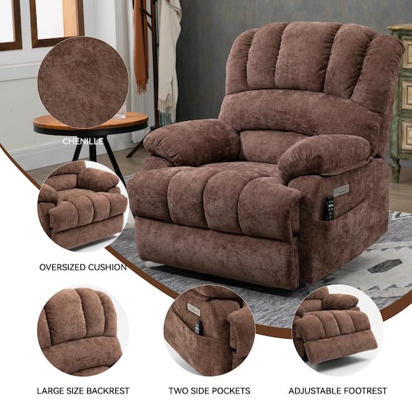 Brown Chenille Power Lift Recliner Chair with 8-Point Vibration Massage and Lumbar Heating