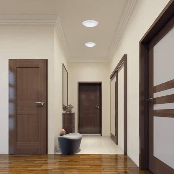 Integrated LED 7 in. Round Modern White 3000K Flush Mount Disk Light Trim for Bathrooms