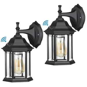 Black Dusk to Dawn Outdoor Hardwired Wall Lantern Sconce with No Bulbs Included (2-Pack)