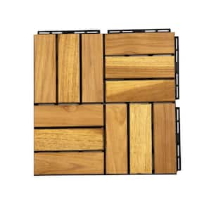 12 in. x 12 in. Outdoor Checker Square Teak Wood Interlocking Waterproof Flooring Deck Tiles in Brown (Set of 30 Tiles)