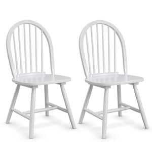 White Vintage Windsor Dining Side Chair Wood Spindleback Kitchen Room (Set of 2)