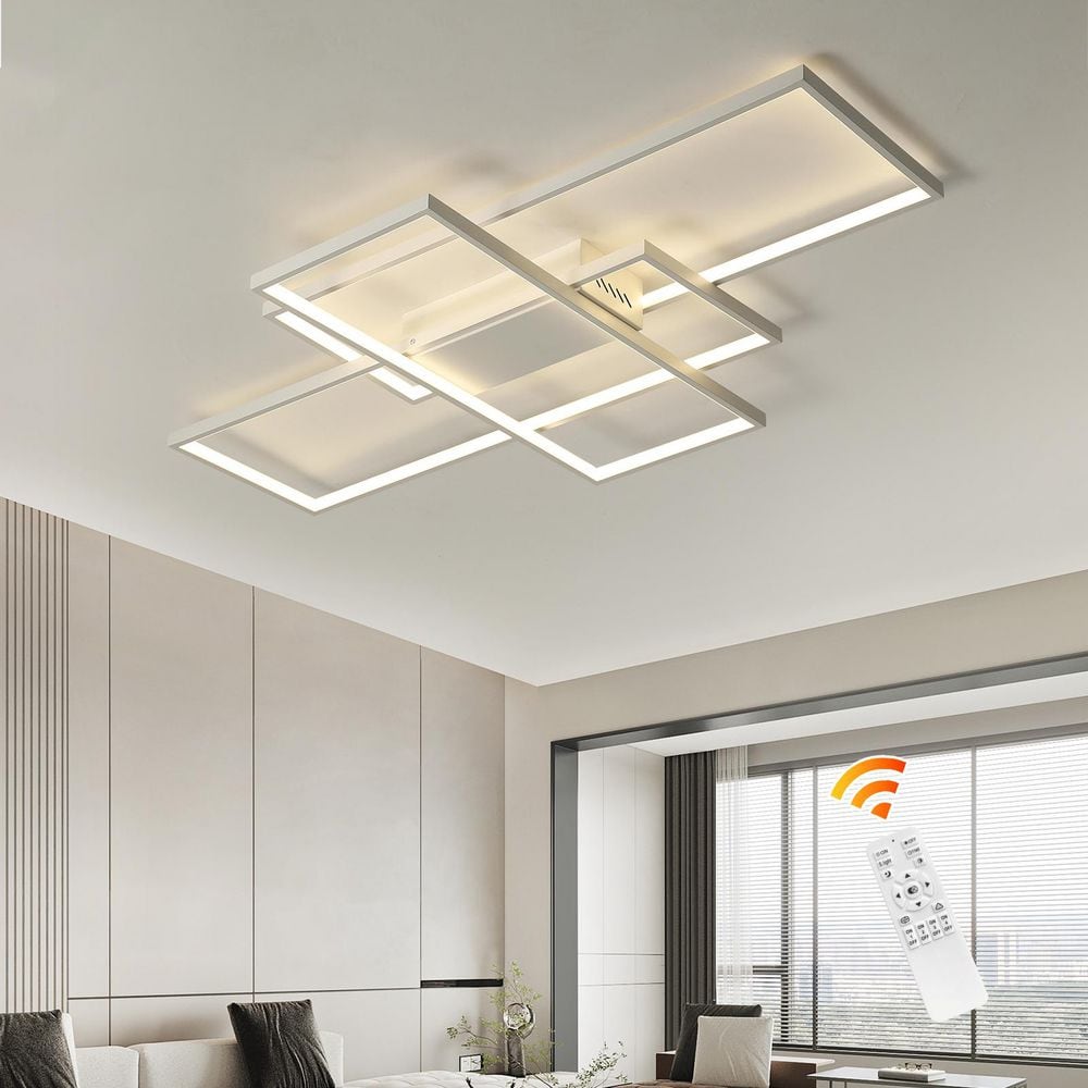 35.4 in. 50-Watt Modern White Dimmable Integratede LED Flush Mount with Acrylic Shade and Remote Included for Bedroom price history on PriceWatchPro