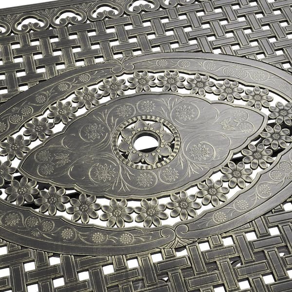 Antique Gold 71 in. Rectangular Cast Aluminum Patio Dining Table with 2 in. Umbrella Hole