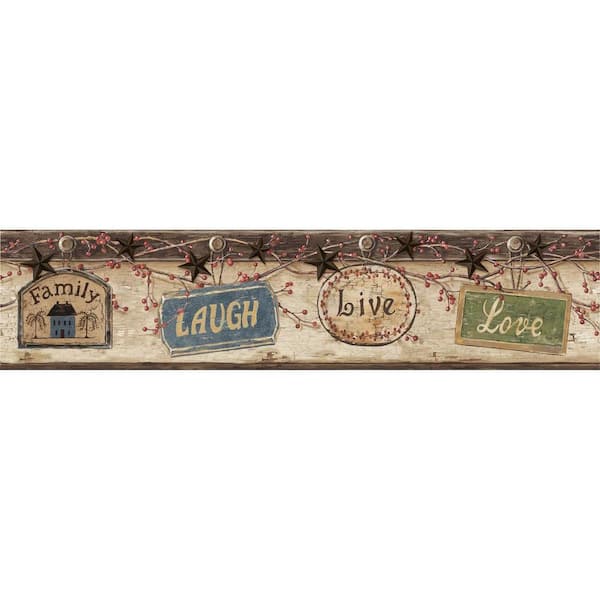 Chesapeake Kinsey Blue Live Laugh Love Blue Wallpaper Border Sample