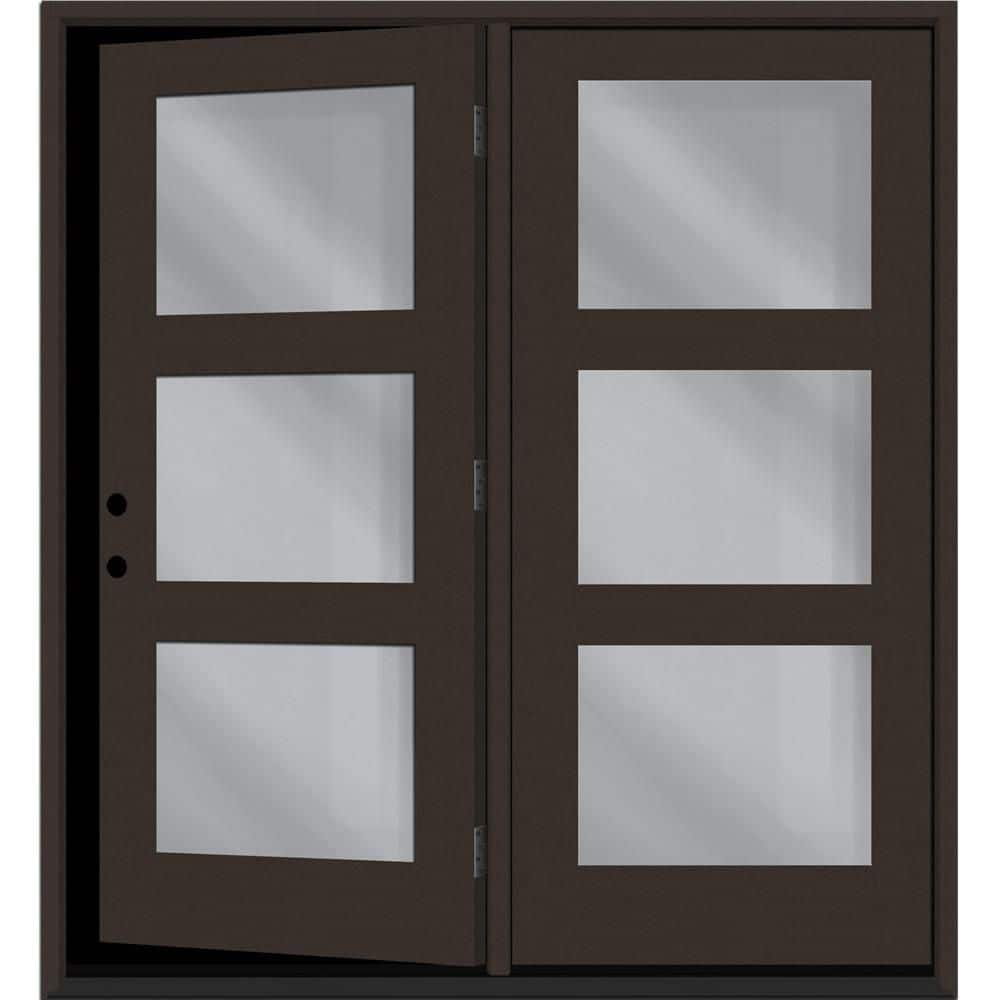 "Regency 60 in. x 80 in. Modern 3L Equal Clear Glass Hickory RH CenterHinged Stained Fiberglass Retro Patio Door w/4""Jmb" price history on PriceWatchPro