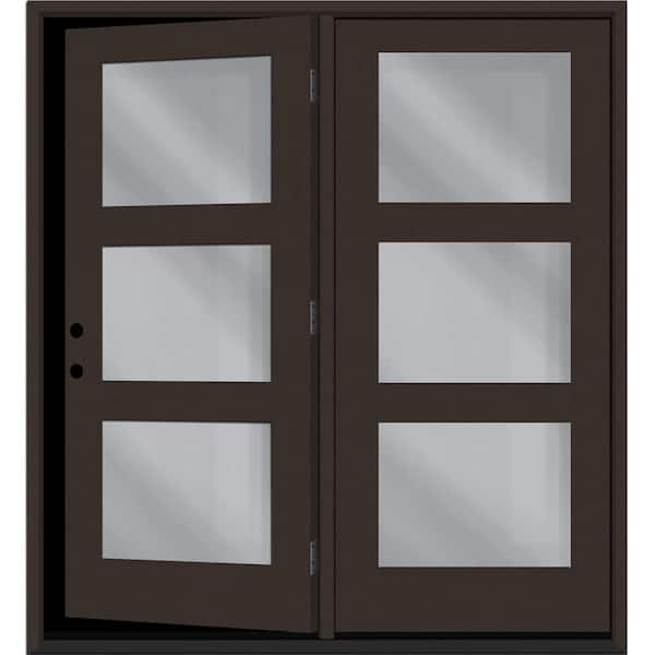 Regency 72 in. x 80 in. Modern 3L Equal ClearGlass Hickory RH Center-Hinged Stained Fiberglass Retro Patio Door w/6"Jamb