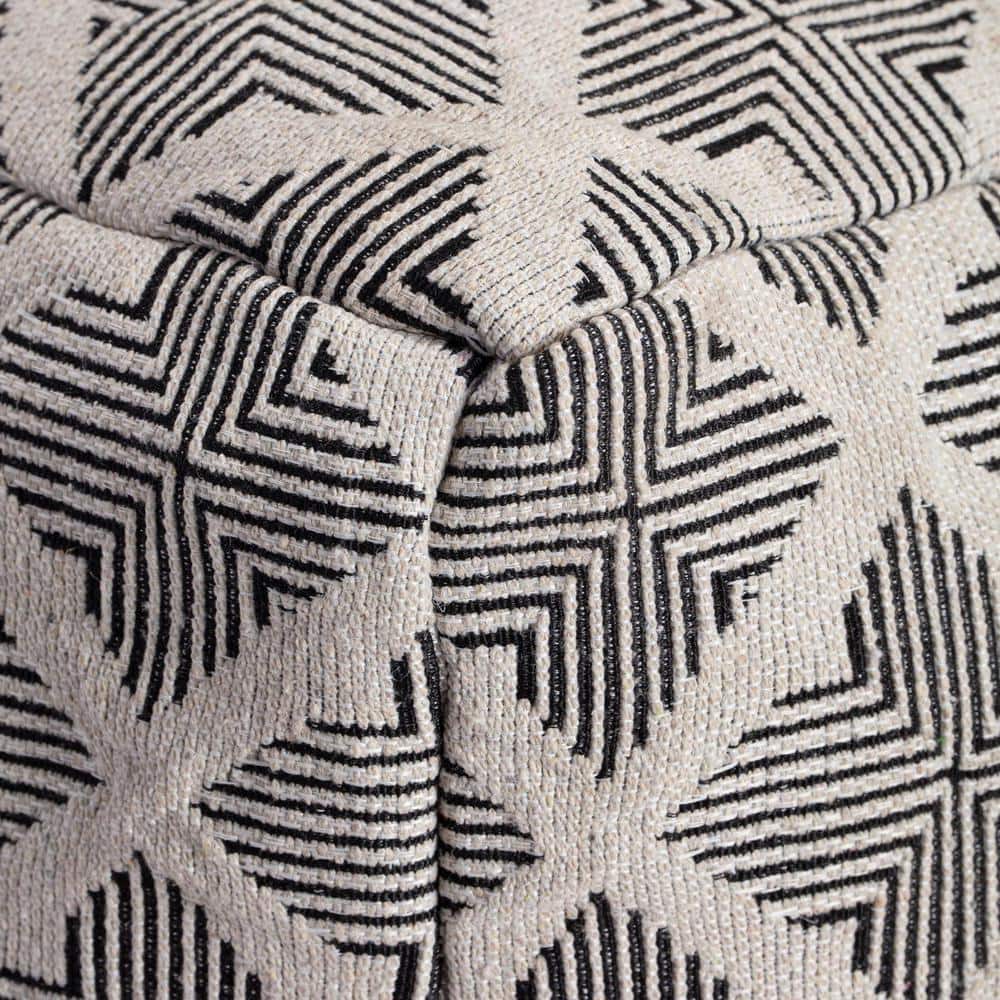 Carondelet Handcrafted Pouf in Black/Ivory - 21" Square