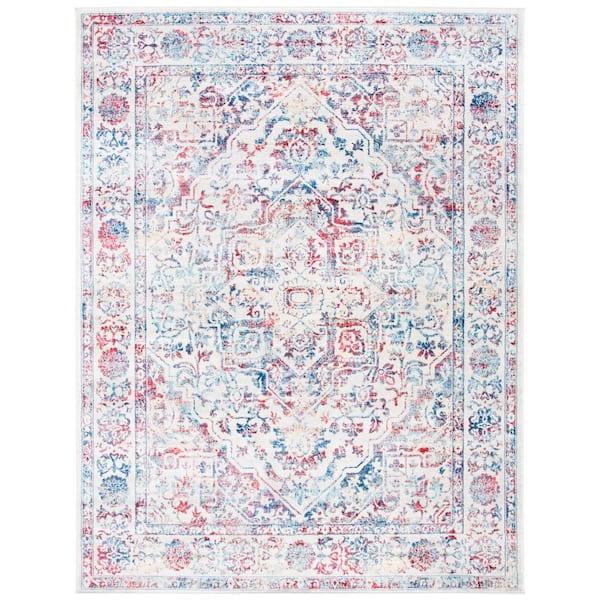 SAFAVIEH Brentwood Ivory/Blue 8 ft. x 10 ft. Distressed Border Medallion Area Rug