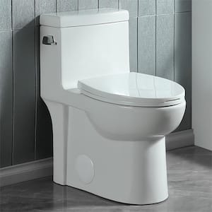 Pure 1-Piece Toilet Water-Saving 1.28 GPF Single Flush Elongated Toilet with Left-Hand Trip Lever in Glossy White
