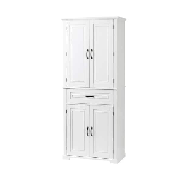 29.9 in. W x 15.7 in. D x 72.2 in. H White MDF Freestanding Bathroom Linen Cabinet with 4-Adjustable Shelves