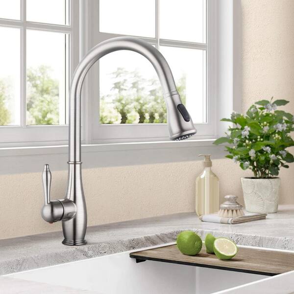 Satico Single Handle Gooseneck Pull Down Sprayer Kitchen Faucet in