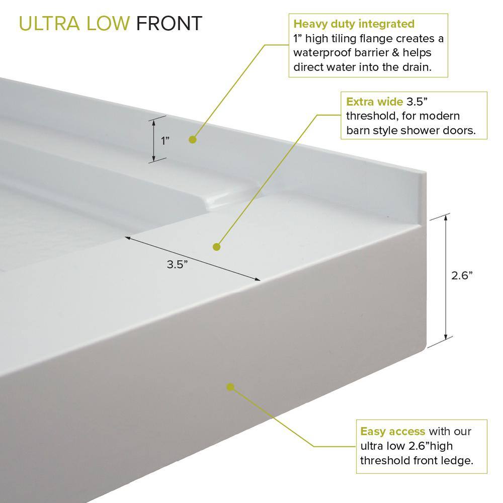 Gray 36'' Square Ultra Low Threshold Shower Base with Center Drain