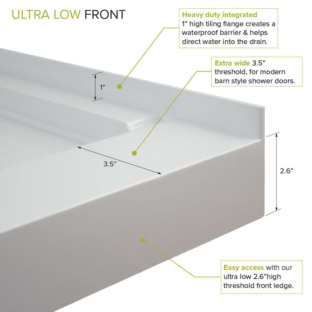 Gray 48'' Rectangular Low Threshold Shower Base with Center Drain