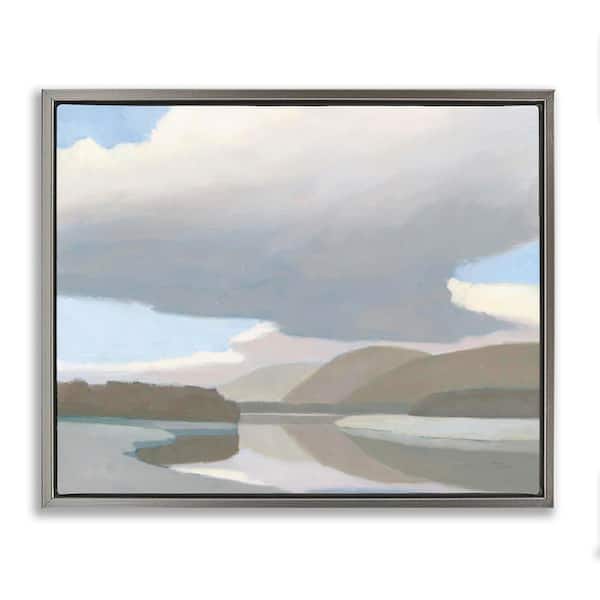 Stupell Industries Mountain Reflections Abstraction by Wellington Studio Gray Floater Frame Nature Graphic Art Print 17 in. x 21 in.