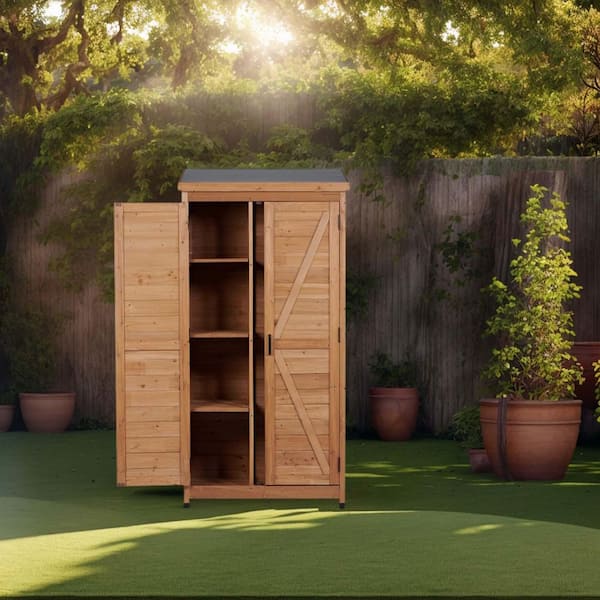 2.8 ft. W x 1.55 ft. D Wood Storage Shed Tool Shed with 2 Door and Metal Top, Multipurpose Tool Cabinet (4.34 sq. ft. )