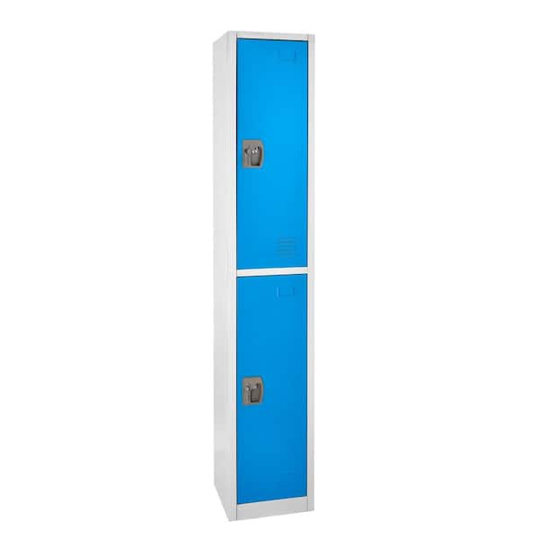 AdirOffice 629-Series 72 in. H 2-Tier Steel Key Lock Storage Locker Free Standing Cabinets for Home, School, Gym in Blue