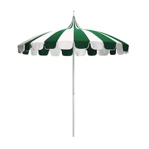 8.5 ft. White Aluminum Commercial Natural Pagoda Market Patio Umbrella with Push Lift in Forest Green Sunbrella