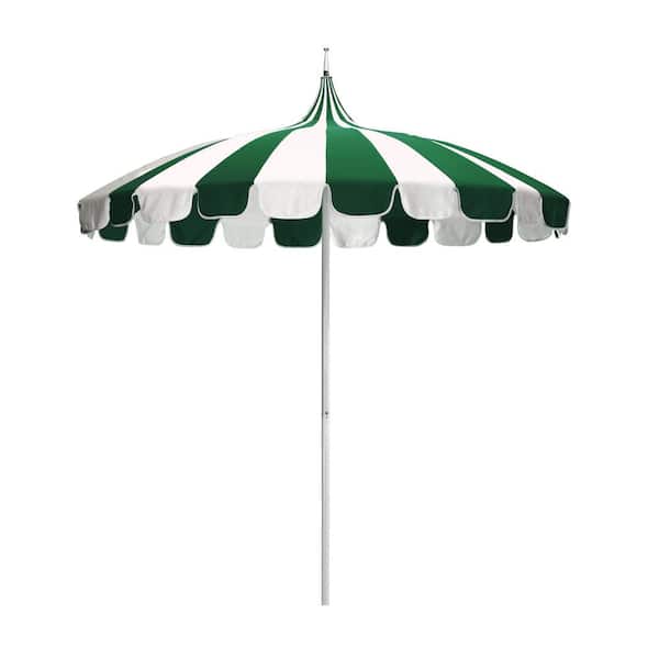 California Umbrella 8.5 ft. White Aluminum Commercial Natural Pagoda Market Patio Umbrella with Push Lift in Forest Green Sunbrella