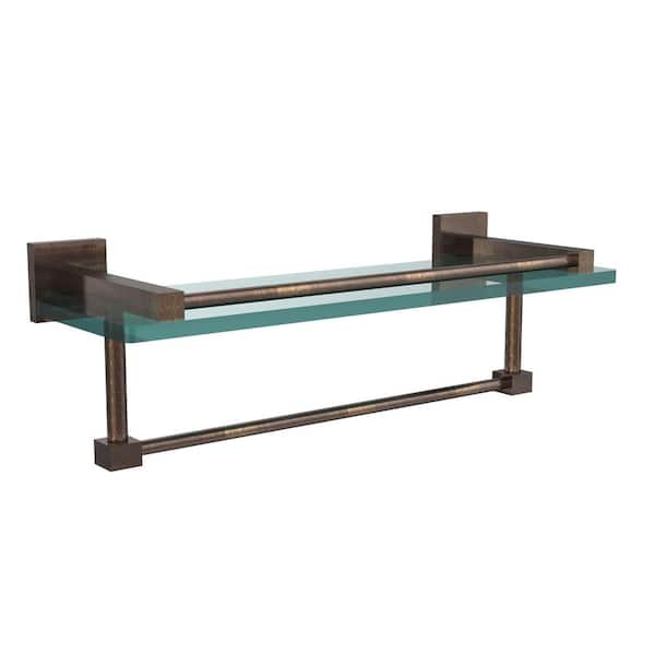 Allied Brass Montero 16 in. L x 5-1/4 in. H x 5-3/4 in. W Gallery Clear Glass Bathroom Shelf with Towel Bar in Venetian Bronze