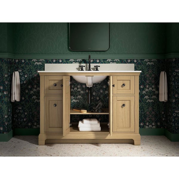 Baskin 48 in. Single Sink Light Oak Bath Vanity with Bianco Bella Quartz Top