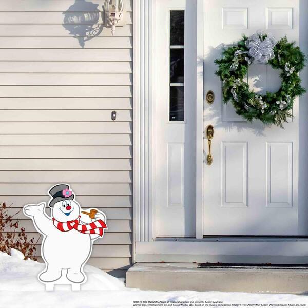 20 in. Yard Stake White Weather-Resistant Metal Frosty the Snowman