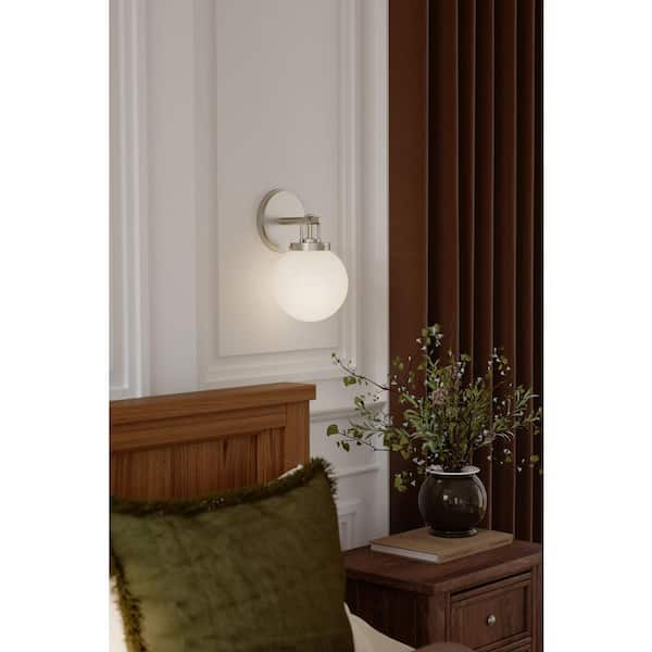 Ortesa 5 in. 1-Light Brushed Nickel Vanity Light with Etched White Glass Shade for Bathrooms or Bedrooms