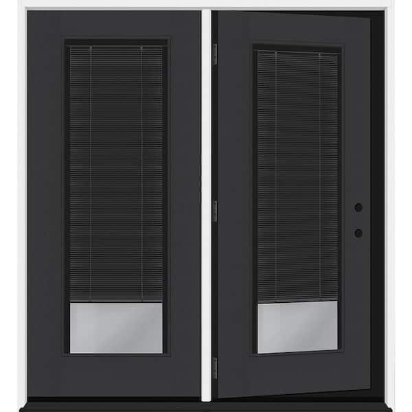 Steves & Sons Legacy 72 in. x 80 in. Full Lite Clear Glass Noir MB Black LH Center-Hinged Stained Fiberglass Retro Patio Door w/6"Jamb