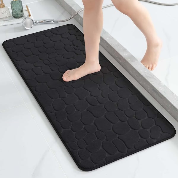Bath Rug 18 in. x 48 in. Black Microfiber Memory Foam Bath Runner Mat
